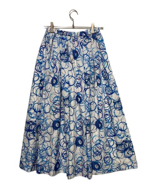 HERALBONY（ヘラルボニー）HERALBONY (ヘラルボニー) フレアスカート「タイトル不明」 ホワイト×ブルー サイズ:Mの古着・服飾アイテム