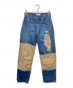 J.W.ANDERSONジェイダブリューアンダーソン）の古着「ディストレストデニムジーンズ」｜ブルー×ベージュ