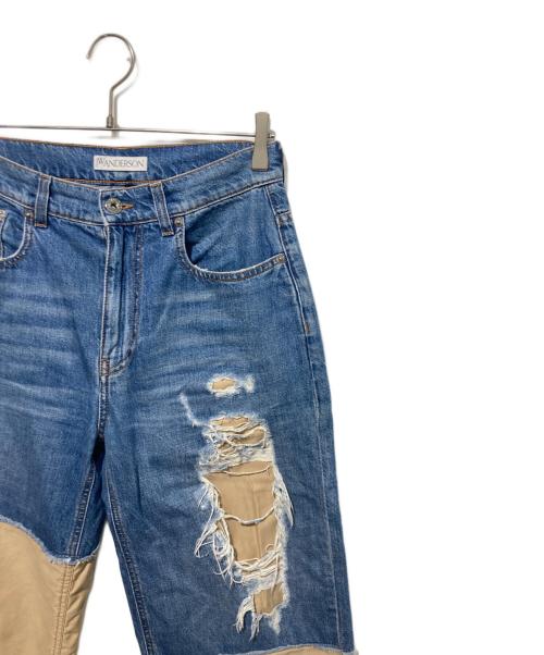 J.W.ANDERSON（ジェイダブリューアンダーソン）J.W.ANDERSON (ジェイダブリューアンダーソン) ディストレストデニムジーンズ ブルー×ベージュ サイズ:28の古着・服飾アイテム