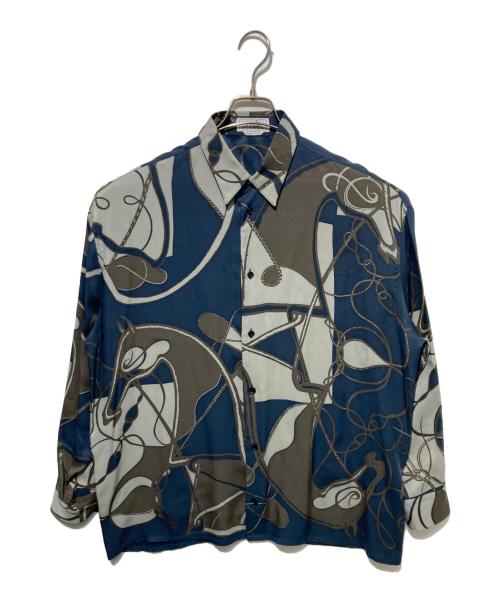 HERMES（エルメス）HERMES (エルメス) Coup de Fouet Remix シルクシャツ ネイビー×グレー サイズ:38/15の古着・服飾アイテム