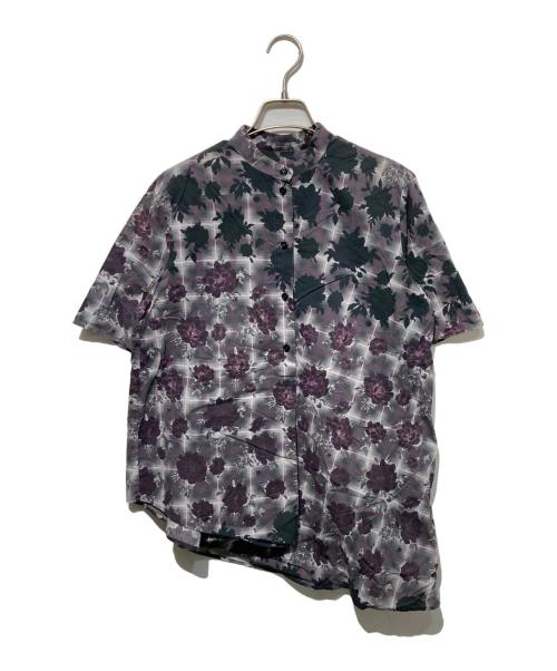MM6 Maison Margiela（エムエムシックスメゾンマルジェラ）MM6 Maison Margiela (エムエムシックスメゾンマルジェラ) アシンメトリー花柄バンドカラーシャツ グレー×パープル サイズ:42の古着・服飾アイテム