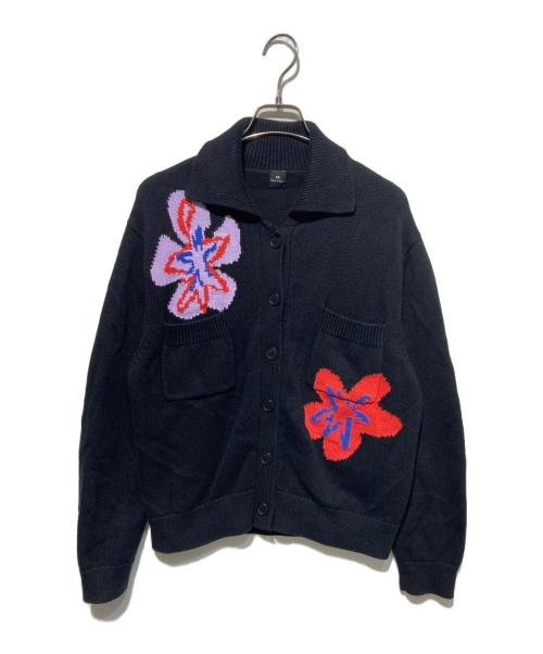 PS Paul Smith（ＰＳポールスミス）PS Paul Smith (ＰＳポールスミス) 花柄ニットカーディガン ブラック サイズ:XLの古着・服飾アイテム