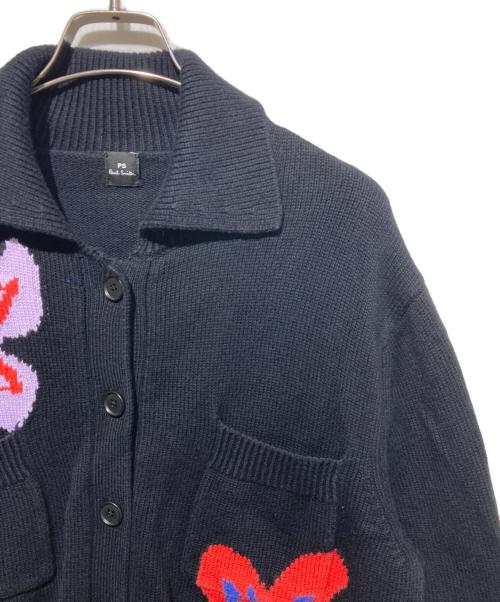 PS Paul Smith（ＰＳポールスミス）PS Paul Smith (ＰＳポールスミス) 花柄ニットカーディガン ブラック サイズ:XLの古着・服飾アイテム