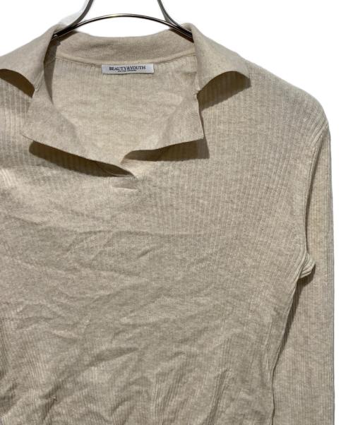 BEAUTY&YOUTH（ビューティーアンドユース）BEAUTY&YOUTH (ビューティーアンドユース) コットンリブ オープンカラーニット ウォッシャブル アイボリー サイズ:Freeの古着・服飾アイテム