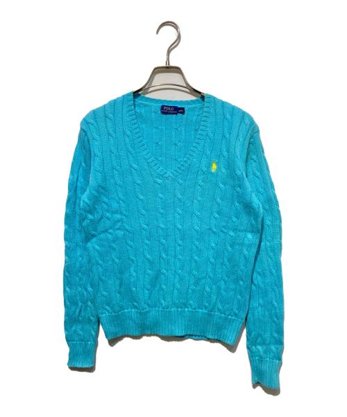 POLO RALPH LAUREN（ポロ・ラルフローレン）POLO RALPH LAUREN (ポロ・ラルフローレン) Vネックケーブルニット ブルー サイズ:Mの古着・服飾アイテム