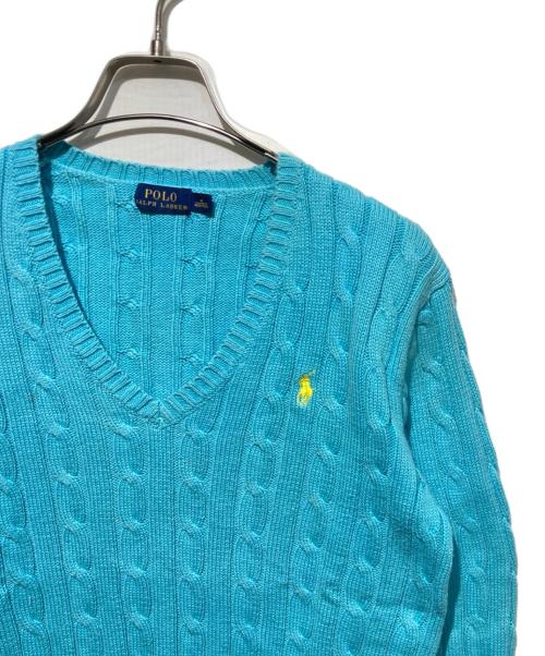 POLO RALPH LAUREN（ポロ・ラルフローレン）POLO RALPH LAUREN (ポロ・ラルフローレン) Vネックケーブルニット ブルー サイズ:Mの古着・服飾アイテム