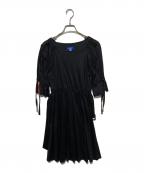 BLUE LABEL CRESTBRIDGEブルーレーベルクレストブリッジ）の古着「チェックリボン半袖ワンピース」｜ブラック