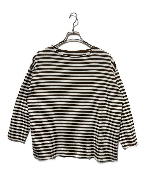 journal standard luxe（ジャーナルスタンダード ラックス）JOURNAL STANDARD LUXE (ジャーナルスタンダード ラックス) コットンボーダー ボートネックプルオーバー ホワイト×オリーブ サイズ:　の古着・服飾アイテム