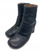 INSCRIREアンスクリア）の古着「サイドジップ スクエア トゥ レザー ショートブーツ」｜ブラック