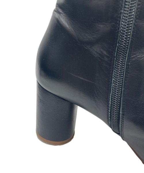 INSCRIRE（アンスクリア）INSCRIRE (アンスクリア) サイドジップ スクエア トゥ レザー ショートブーツ ブラック サイズ:37の古着・服飾アイテム