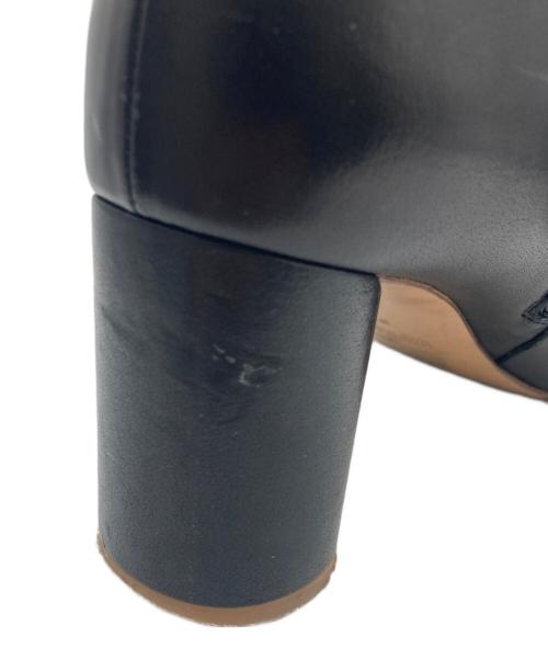 INSCRIRE（アンスクリア）INSCRIRE (アンスクリア) サイドジップ スクエア トゥ レザー ショートブーツ ブラック サイズ:37の古着・服飾アイテム