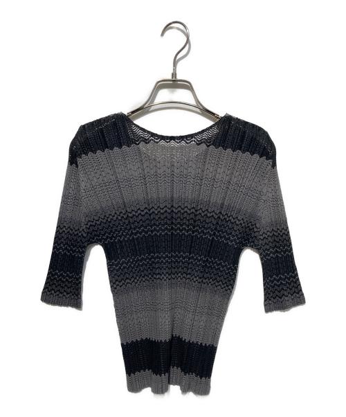 PLEATS PLEASE（プリーツプリーズ）PLEATS PLEASE (プリーツプリーズ) プリーツカットソー グレー×ブラック サイズ:3の古着・服飾アイテム