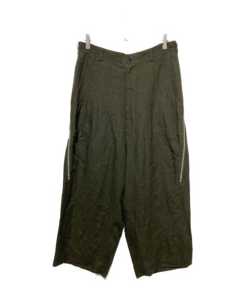 GROUND Y（グラウンドワイ）GROUND Y (グラウンドワイ) サイドジップ リネン バルーンワイドパンツ カーキ サイズ:3の古着・服飾アイテム