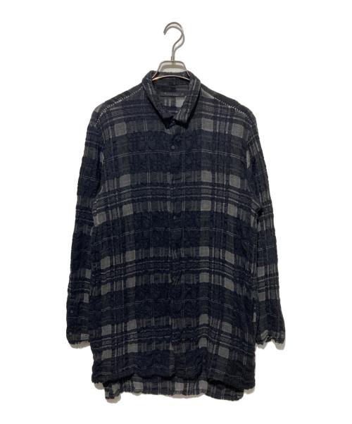 Transit UOMO（トランジット ウオモ）TRANSIT UOMO (トランジット ウオモ) 製品染めウールチェックロングシャツ ブラック サイズ:Mの古着・服飾アイテム