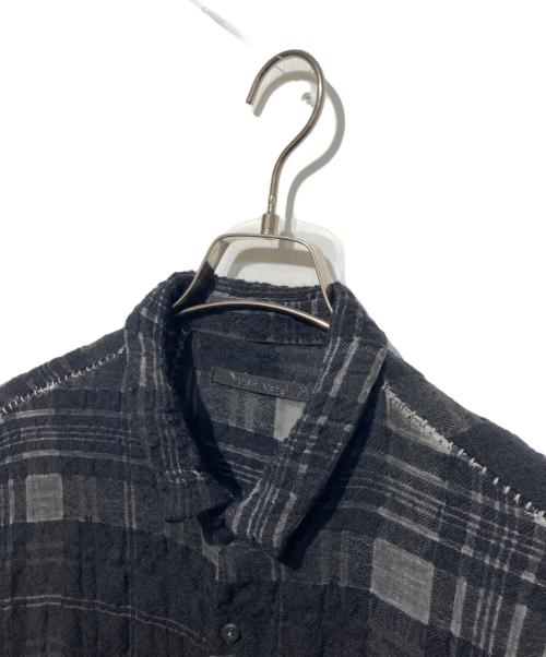 Transit UOMO（トランジット ウオモ）TRANSIT UOMO (トランジット ウオモ) 製品染めウールチェックロングシャツ ブラック サイズ:Mの古着・服飾アイテム