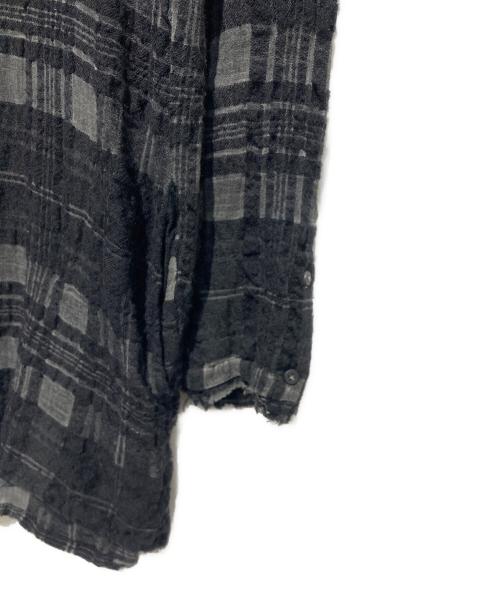 Transit UOMO（トランジット ウオモ）TRANSIT UOMO (トランジット ウオモ) 製品染めウールチェックロングシャツ ブラック サイズ:Mの古着・服飾アイテム