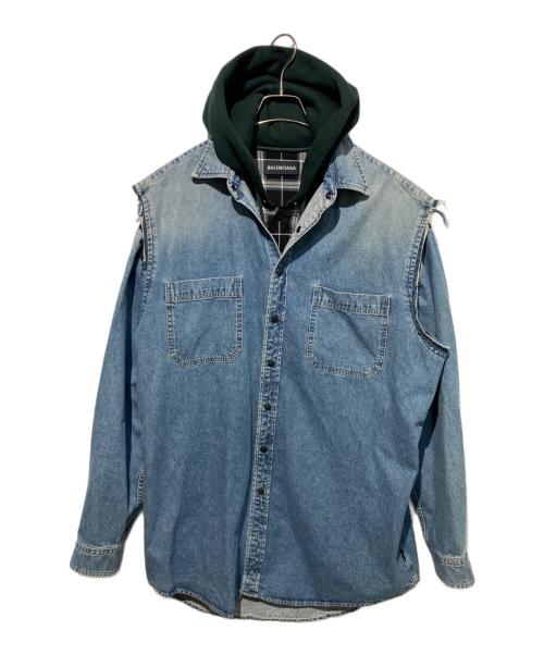 BALENCIAGA（バレンシアガ）BALENCIAGA (バレンシアガ) twinset Hoodie ツインセットフーディー ブラック×ブルー サイズ:39の古着・服飾アイテム