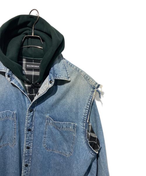 BALENCIAGA（バレンシアガ）BALENCIAGA (バレンシアガ) twinset Hoodie ツインセットフーディー ブラック×ブルー サイズ:39の古着・服飾アイテム