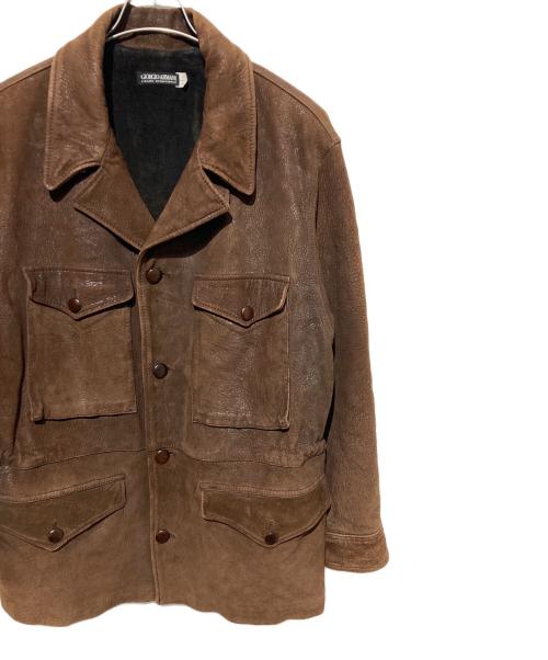GIORGIO ARMANI（ジョルジオアルマーニ）GIORGIO ARMANI (ジョルジオアルマーニ) レザーハーフコート ブラウン サイズ:48の古着・服飾アイテム