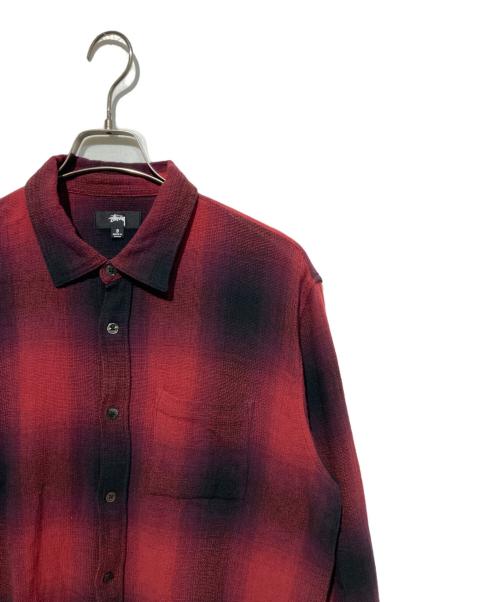 stussy（ステューシー）stussy (ステューシー) LOOSE WEAVE PLAID SHIRT レッド サイズ:Sの古着・服飾アイテム