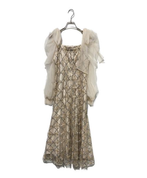 DazzliN（ダズリン）dazzlin (ダズリン) レースリボンオフショルドレス ベージュ サイズ:Mの古着・服飾アイテム