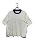 blurhms ROOTSTOCK×JOURNAL STANDARDブラームスルーツストック×ジャーナルスタンダード）の古着「別注Cotton Rayon 88/12 Trim Tee」｜ホワイト×グリーン