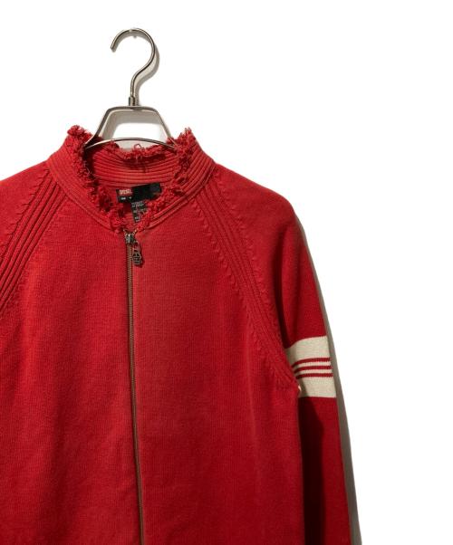 DIESEL（ディーゼル）DIESEL (ディーゼル) ダメージ加工ニットジャケット レッド サイズ:Mの古着・服飾アイテム