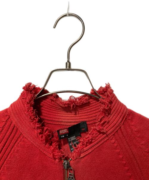 DIESEL（ディーゼル）DIESEL (ディーゼル) ダメージ加工ニットジャケット レッド サイズ:Mの古着・服飾アイテム