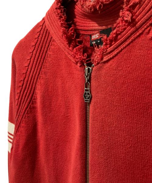 DIESEL（ディーゼル）DIESEL (ディーゼル) ダメージ加工ニットジャケット レッド サイズ:Mの古着・服飾アイテム