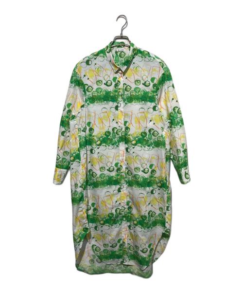 HERALBONY（ヘラルボニー）HERALBONY (ヘラルボニー) シャツワンピース「タイトル不明」 ホワイト×グリーン サイズ:Freeの古着・服飾アイテム