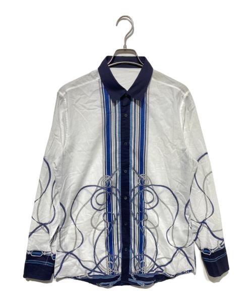 GUCCI（グッチ）GUCCI (グッチ) ロープ柄スリムシャツ ホワイト×ネイビー サイズ:42の古着・服飾アイテム