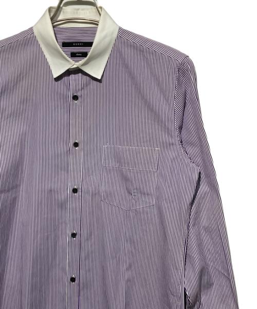 GUCCI（グッチ）GUCCI (グッチ) ストライプドレスシャツ パープル サイズ:42の古着・服飾アイテム