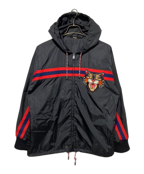 GUCCI（グッチ）GUCCI (グッチ) アングリーキャットアップリケウインドブレーカー ブラック サイズ:50の古着・服飾アイテム