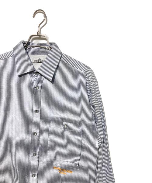 STONE ISLAND（ストーンアイランド）STONE ISLAND (ストーンアイランド) マリーナ ストライプ オックスフォードシャツ ホワイト×ブルー サイズ:Mの古着・服飾アイテム