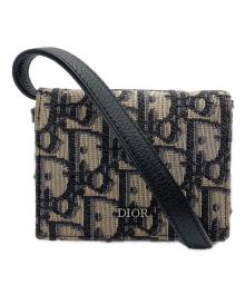 Dior（ディオール）の古着「オブリーク ジャガード ショルダーミニウォレット」｜ベージュ×ネイビー