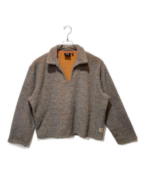 stussy（ステューシー）stussy (ステューシー) WOOL BLEND SHERPA PULLOVER グレー×オレンジ サイズ:Sの古着・服飾アイテム
