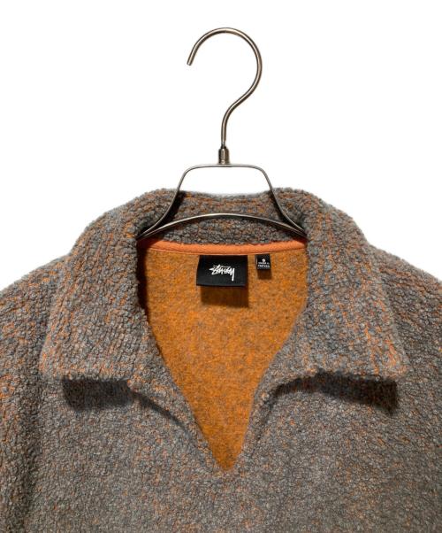 stussy（ステューシー）stussy (ステューシー) WOOL BLEND SHERPA PULLOVER グレー×オレンジ サイズ:Sの古着・服飾アイテム