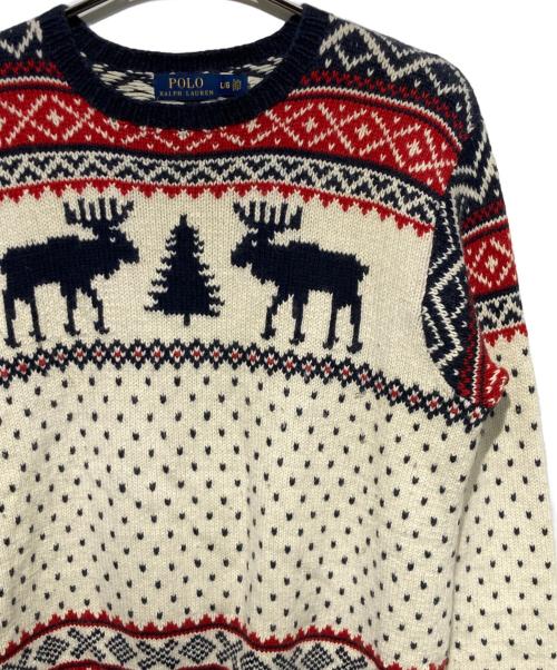 POLO RALPH LAUREN（ポロ・ラルフローレン）POLO RALPH LAUREN (ポロ・ラルフローレン) 総柄ニット ホワイト サイズ:Lの古着・服飾アイテム