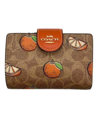 超激レア✨ コーチ ケース 財布 フルーツ オレンジ ミニシグネチャー 中古・古着通販】COACH (コーチ) 2つ折り財布 ベージュ×オレンジ