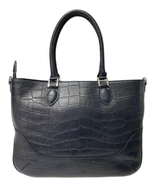 PELLE MORBIDA（ペッレモルビダ）PELLE MORBIDA (ペッレモルビダ) 型押しトートバッグ ネイビーの古着・服飾アイテム