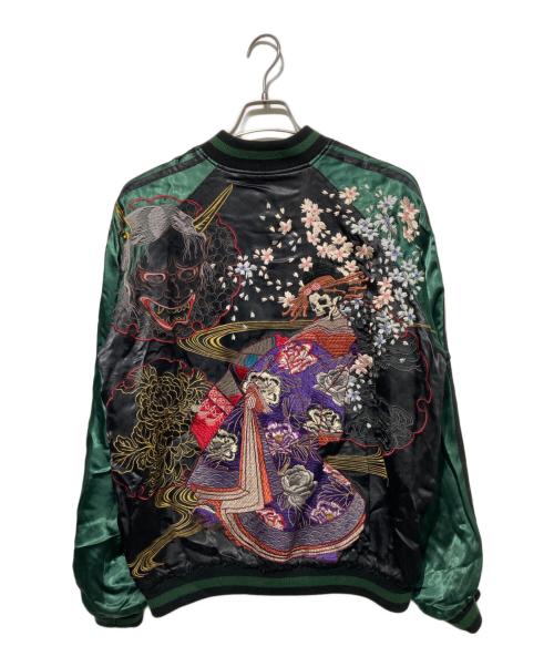 satori（サトリ）satori (サトリ) 和柄刺繍スカジャン ブラック×グリーン サイズ:XLの古着・服飾アイテム