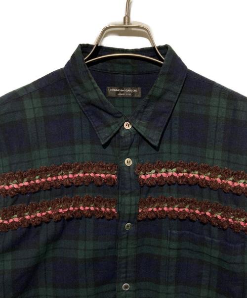 COMME des GARCONS HOMME PLUS（コムデギャルソンオムプリュス）COMME des GARCONS HOMME PLUS (コムデギャルソンオムプリュス) 装飾チェックシャツ ネイビー×グリーン サイズ:不明の古着・服飾アイテム