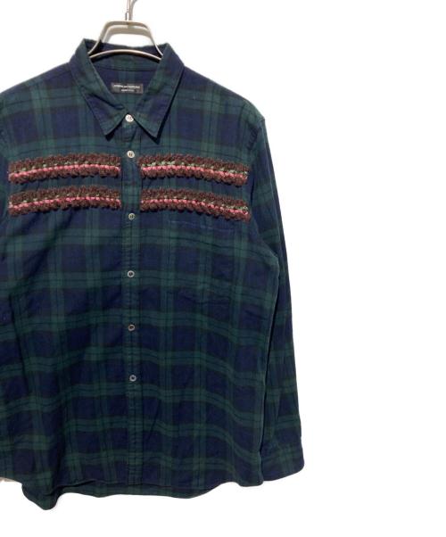 COMME des GARCONS HOMME PLUS（コムデギャルソンオムプリュス）COMME des GARCONS HOMME PLUS (コムデギャルソンオムプリュス) 装飾チェックシャツ ネイビー×グリーン サイズ:不明の古着・服飾アイテム
