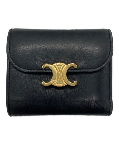 CELINE（セリーヌ）CELINE (セリーヌ) トリオンフ スモールフラップウォレット ブラックの古着・服飾アイテム