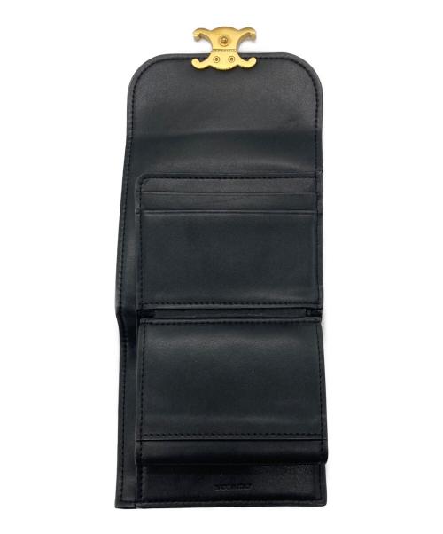 CELINE（セリーヌ）CELINE (セリーヌ) トリオンフ スモールフラップウォレット ブラックの古着・服飾アイテム