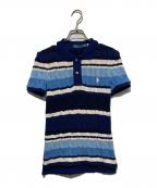 POLO RALPH LAURENポロ・ラルフローレン）の古着「ケーブルニットポロシャツ」｜ブルー×ネイビー