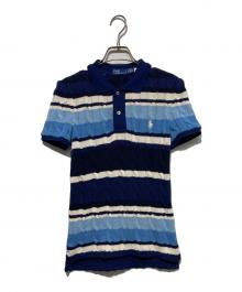 POLO RALPH LAUREN（ポロ・ラルフローレン）の古着「ケーブルニットポロシャツ」｜ブルー×ネイビー