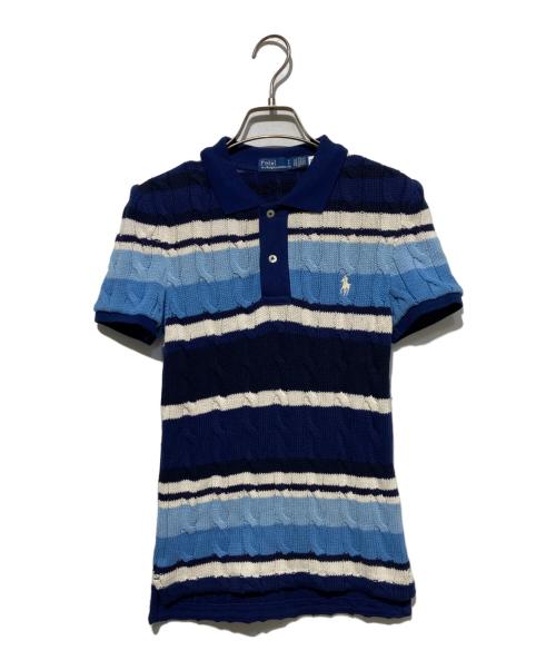POLO RALPH LAUREN（ポロ・ラルフローレン）POLO RALPH LAUREN (ポロ・ラルフローレン) ケーブルニットポロシャツ ブルー×ネイビー サイズ:Sの古着・服飾アイテム
