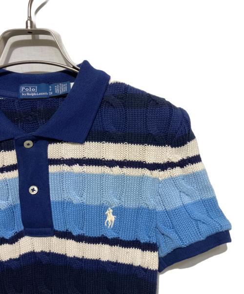 POLO RALPH LAUREN（ポロ・ラルフローレン）POLO RALPH LAUREN (ポロ・ラルフローレン) ケーブルニットポロシャツ ブルー×ネイビー サイズ:Sの古着・服飾アイテム