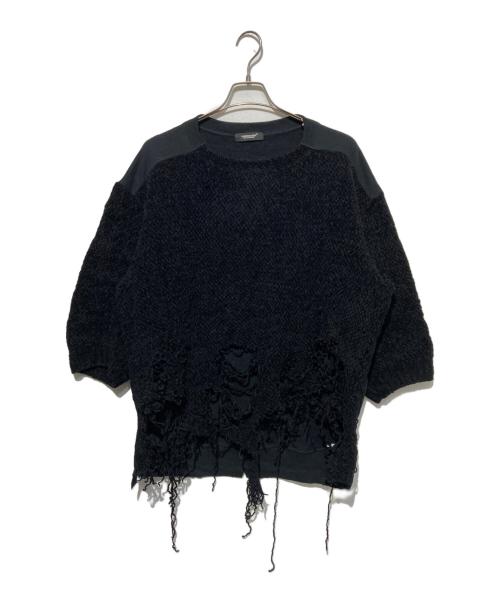 UNDERCOVER（アンダーカバー）UNDERCOVER (アンダーカバー) ダメージ加工ドッキングニット ブラック サイズ:3の古着・服飾アイテム